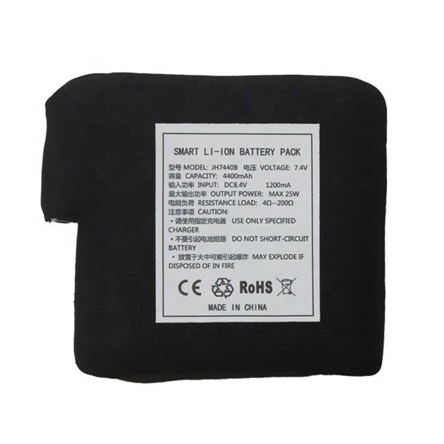 Siyah kumaş sarılmış batarya 7.4V 4400mAh 5200mAh 6400mAh 7000mAh Batarya Isıtmalı yelek için