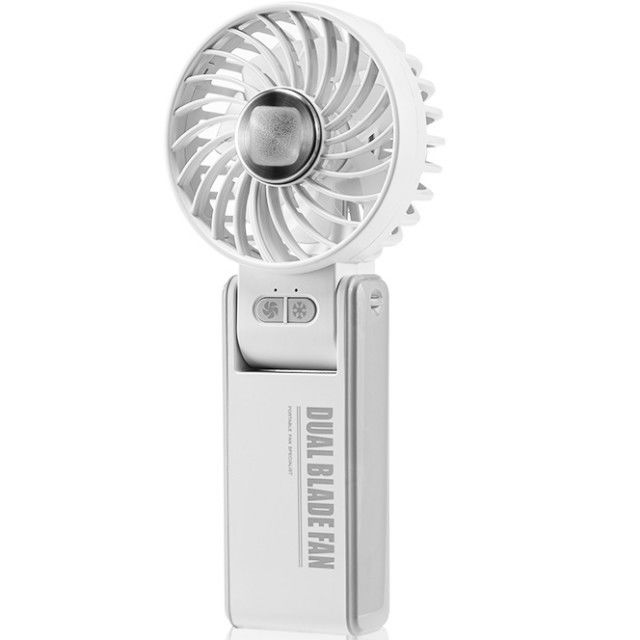 Kişiselleştirilmiş Mini Çift Fan Blade Çift Motor 180 derece Super iletken buz porselen soğutma ile Katlanabilir El Ventilatörü