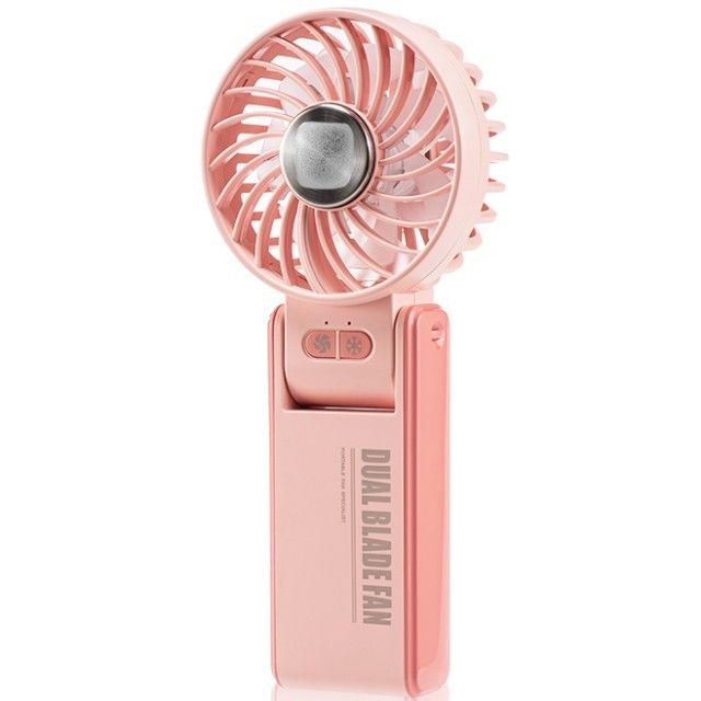 Kişiselleştirilmiş Mini Çift Fan Blade Çift Motor 180 derece Super iletken buz porselen soğutma ile Katlanabilir El Ventilatörü